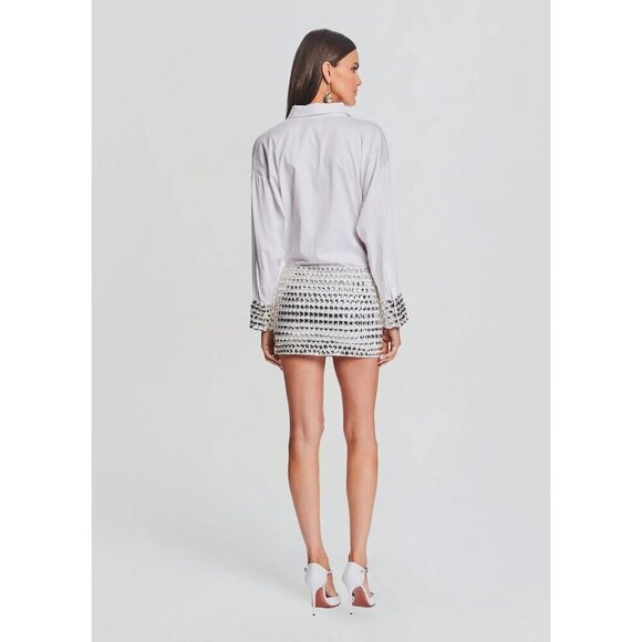 Retrofete Katie Rhinestone Cuff Button Up Shirt White Silver Womens Size XS - Picture 6 of 13